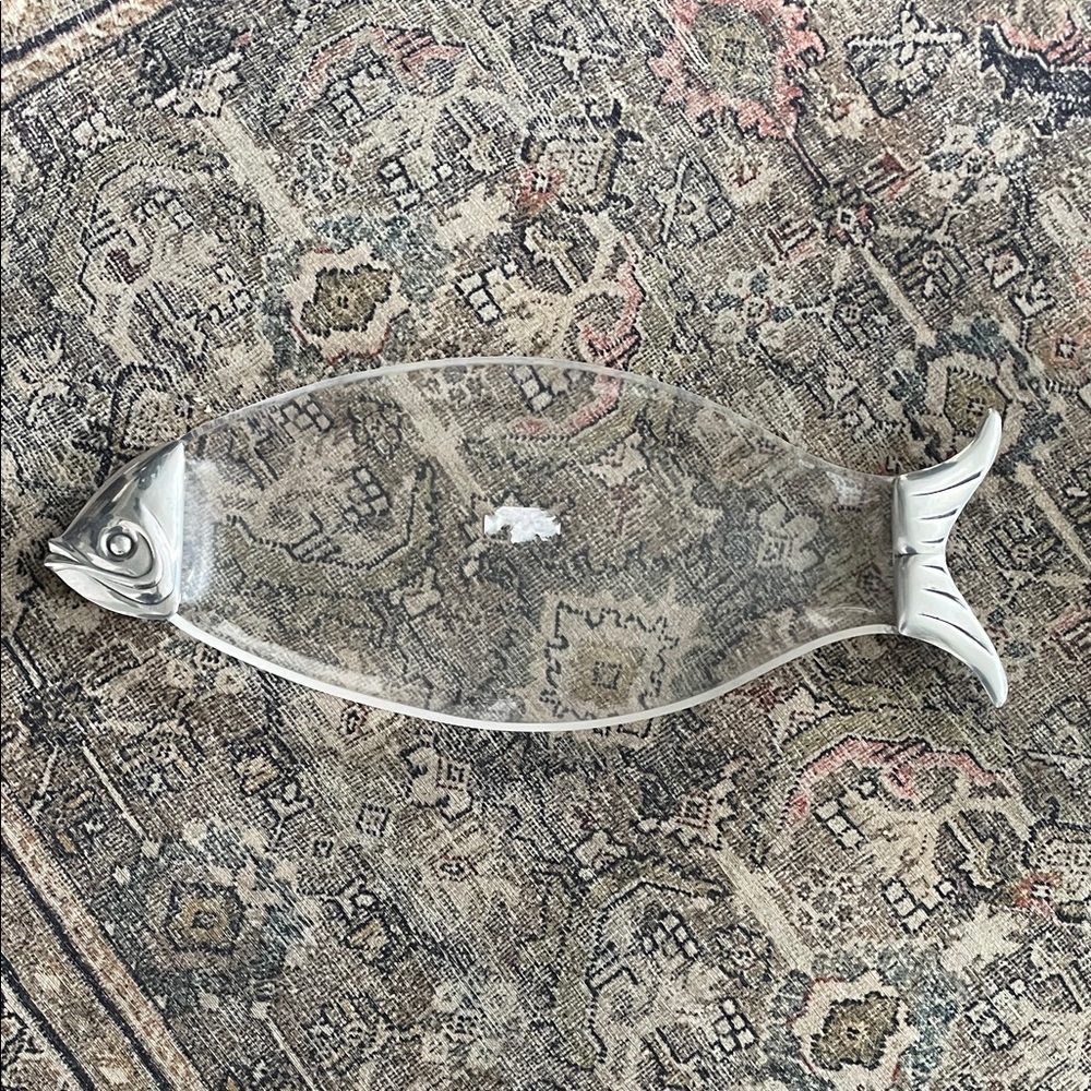 Vintage Silver Fish-Shaped Acrylic Platter